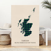 Clan Abercrombie Modern Tartan Scotland Map Canvas “Tartan Runs Through My Veins” Wall Art JX40